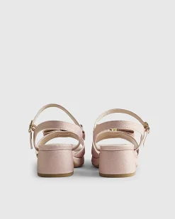 Girls Pink Glitter Bow Heeled Sandals