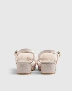 Girls Pink Glitter Fluffy Heeled Sandals