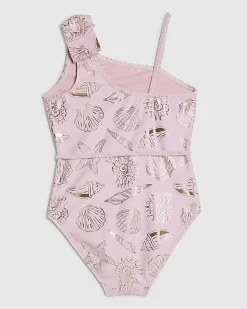 Girls Pink Gold Foil Shell Swimsuit