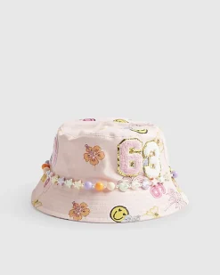 Girls Pink Graffiti Beaded Bucket Hat