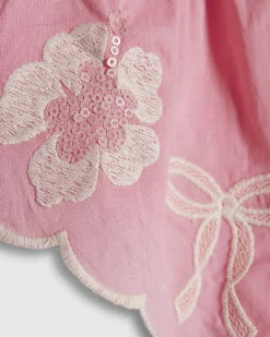 Girls Pink Hanky Hem Embellished Top Set