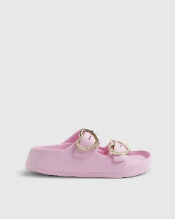 Girls Pink Heart Buckle Moulded Sliders