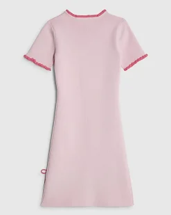 Girls Pink Heart Charm Bow Knit Dress