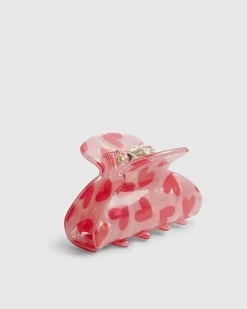 Girls Pink Heart Claw Hair Clip