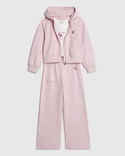 Girls Pink Heart Graphic Hoodie Set