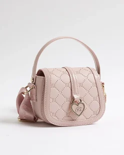 Girls Pink Heart Monogram Cross Body Bag