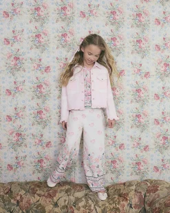Girls Pink Lace Denim Shacket