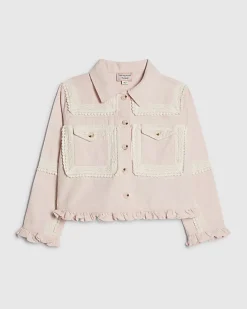 Girls Pink Lace Denim Shacket