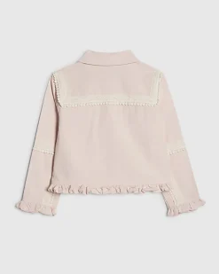 Girls Pink Lace Denim Shacket