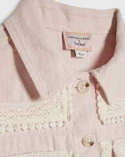 Girls Pink Lace Denim Shacket