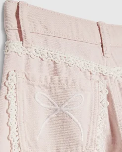 Girls Pink Lace With Keyring Wide Leg Jeans