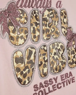 Girls Pink Leopard Girl Vibe Boxy T-Shirt Set