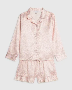 Girls Pink Leopard Satin Pyjamas Set