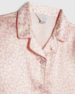 Girls Pink Leopard Satin Pyjamas Set