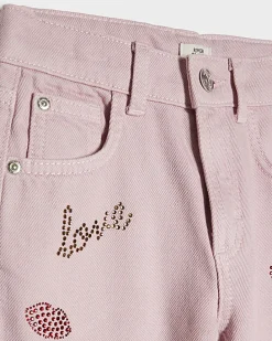 Girls Pink Lips Straight Jeans