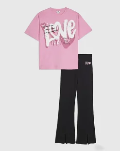 Girls Pink Love T-Shirt Set