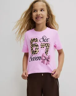Girls Pink Oversized Six Seven T-Shirt