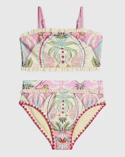 Girls Pink Palm Tree Bikini Set