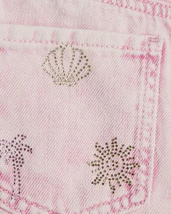 Girls Pink Palm Tree Embellished Shorts
