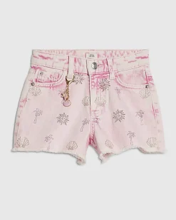 Girls Pink Palm Tree Embellished Shorts