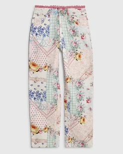 Girls Pink Patchwork Straight Leg Jeans