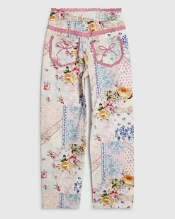 Girls Pink Patchwork Straight Leg Jeans