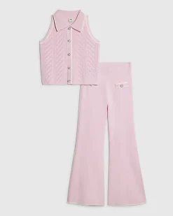 Girls Pink Polo Waistcoat Set