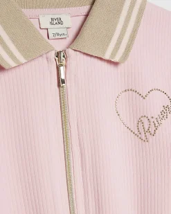 Girls Pink Polo Zip Playsuit