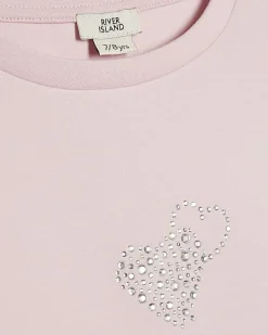 Girls Pink Premium Embellished Bow Crop Top
