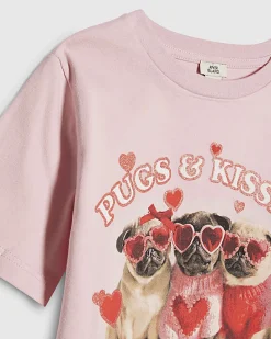Girls Pink Pugs and Kisses Boxy T-Shirt