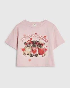 Girls Pink Pugs and Kisses Boxy T-Shirt
