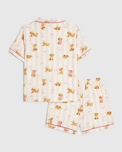 Girls Pink Puppy Button Through Short Pyjamas
