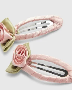 Girls Pink Roses Pack Of 2 Hair Clips