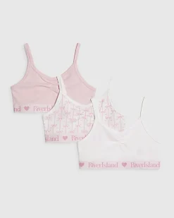 Girls Pink Ruched Bow Pack Of 3 Crop Tops