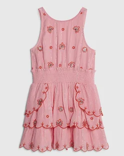 Girls Pink Scalloped Sequin Beach Dress