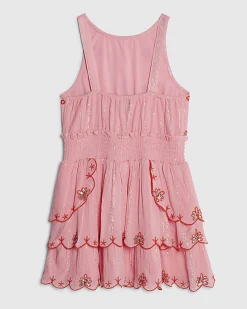 Girls Pink Scalloped Sequin Beach Dress