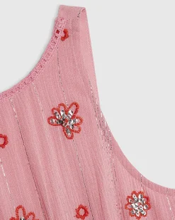 Girls Pink Scalloped Sequin Beach Dress