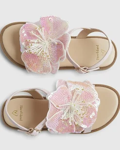Girls Pink Sequin Flower Sandals