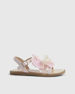 Girls Pink Sequin Flower Sandals