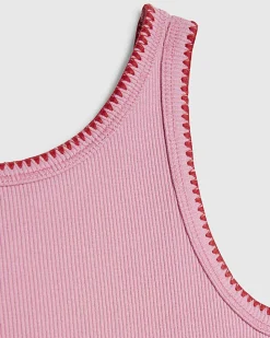 Girls Pink Sequin Lips Tank Top