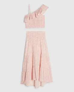 Girls Pink Shell Print Maxi Skirt Set