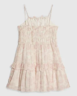 Girls Pink Shell Tiered Shimmer Dress