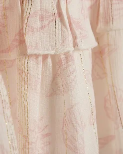 Girls Pink Shell Tiered Shimmer Dress