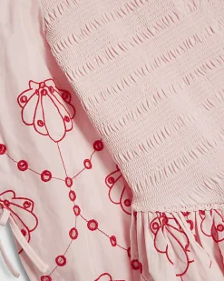 Girls Pink Shirred Long Sleeve Dress