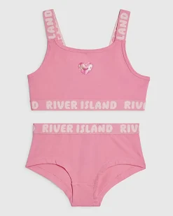 Girls Pink Strappy Crop and Brief Set