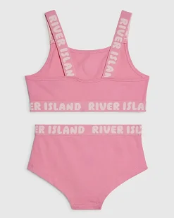 Girls Pink Strappy Crop and Brief Set