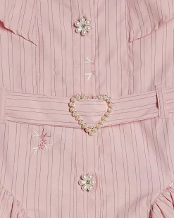 Girls Pink Stripe Belted Dress