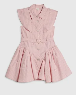 Girls Pink Stripe Belted Dress