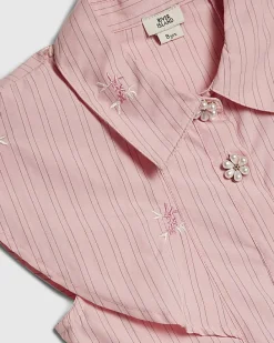 Girls Pink Stripe Belted Dress