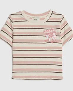 Girls Pink Stripe Bow T-Shirt